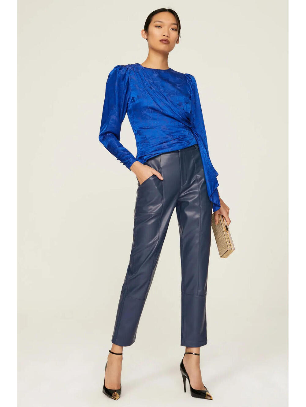 Ronny Kobo x RTR Blue Faux Leather Pants Size 2